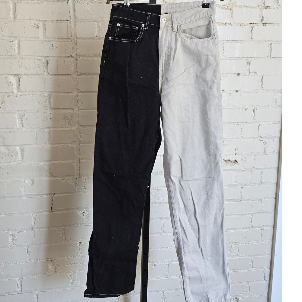 H&M Divided Two-Tone Colorblock Straight Leg Pants┃Black & Tan E-Girl Alt Grunge